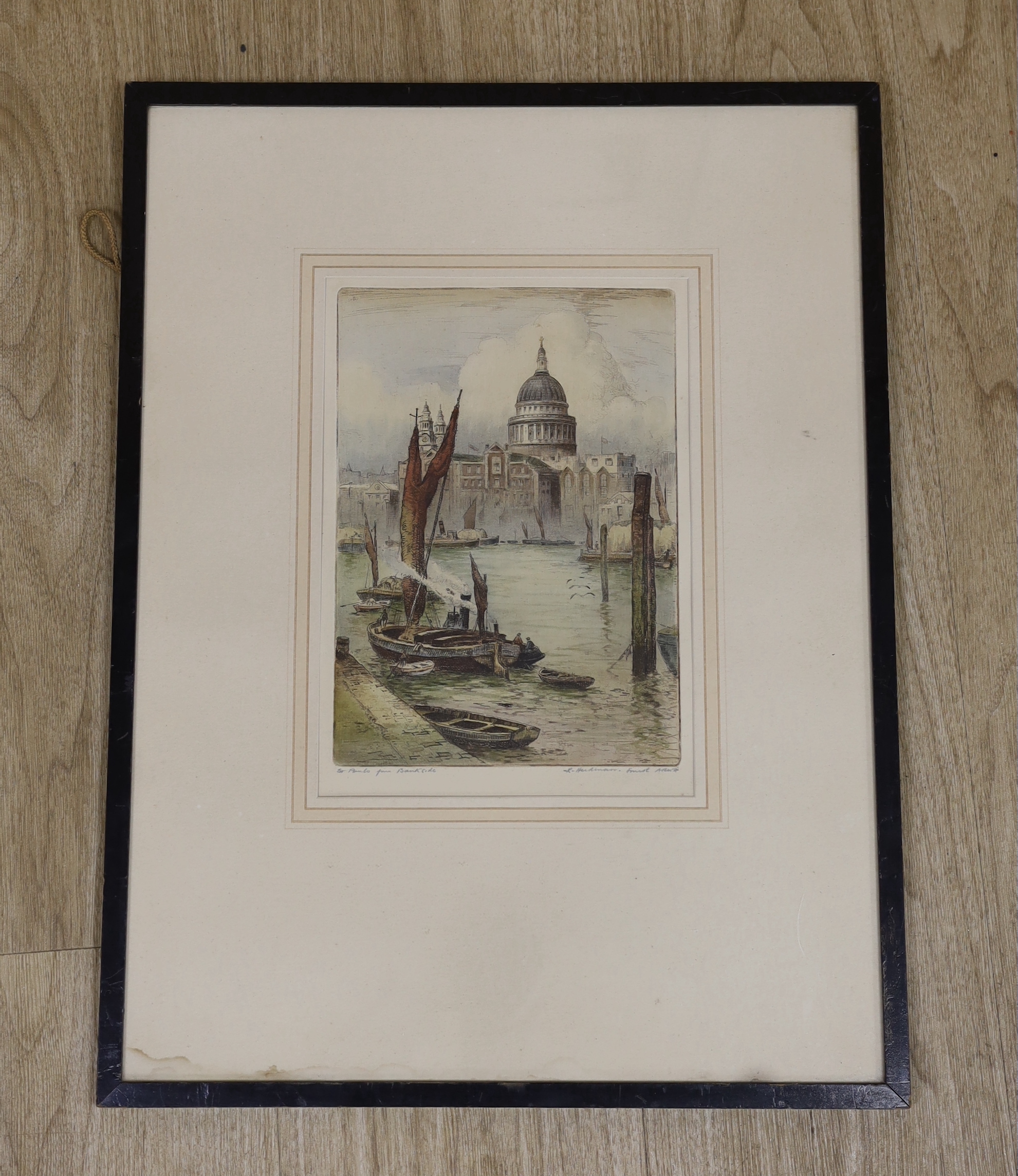 Robert Herdman-Smith (1879-1945), colour etching, 'St Paul's from Bankside', signed in pencil, 25 x 18cm